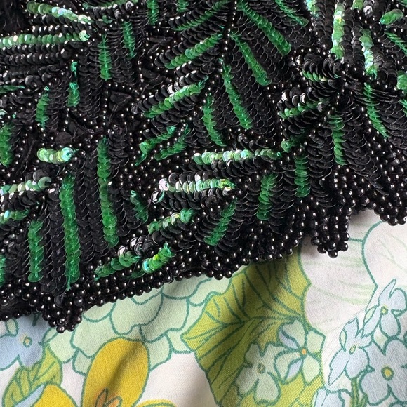 Vtg Stenay Black Multi Color Floral Silk Beaded Sequin Evening Blouse Top Size S - Picture 3 of 12